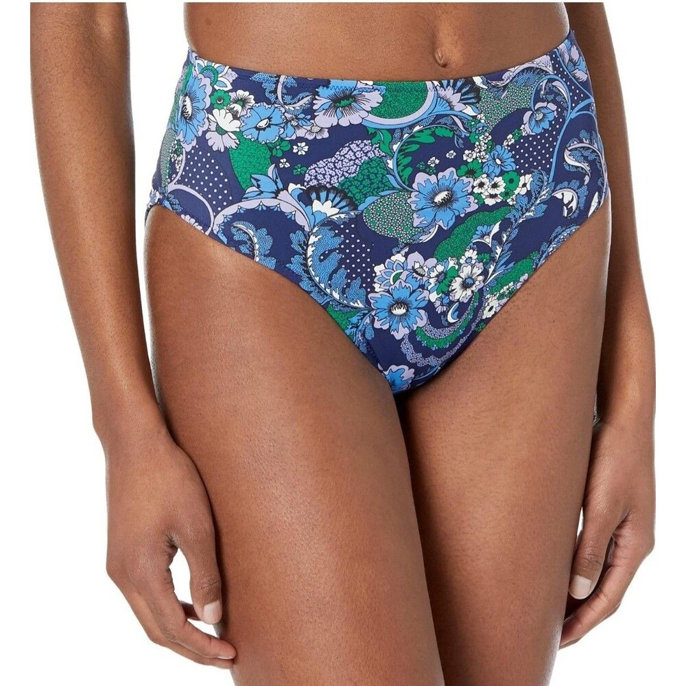 Essentials High Waist Bikini Bottom Women’s XL Deep Blue Paisley NEW